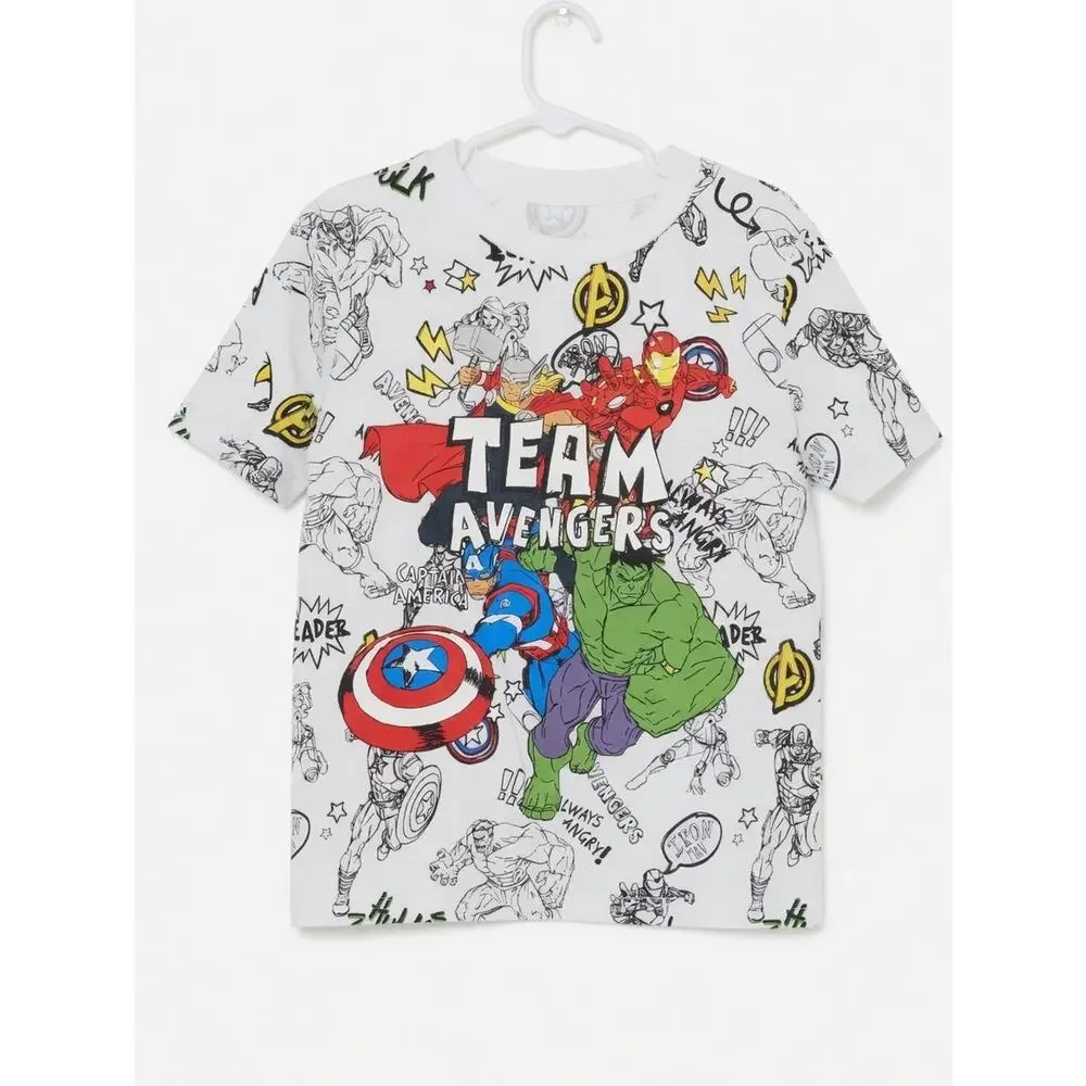 Marvel Avengers All-Over Print T-Shirt & Sweatpants Set Size 6 – White Graphic T